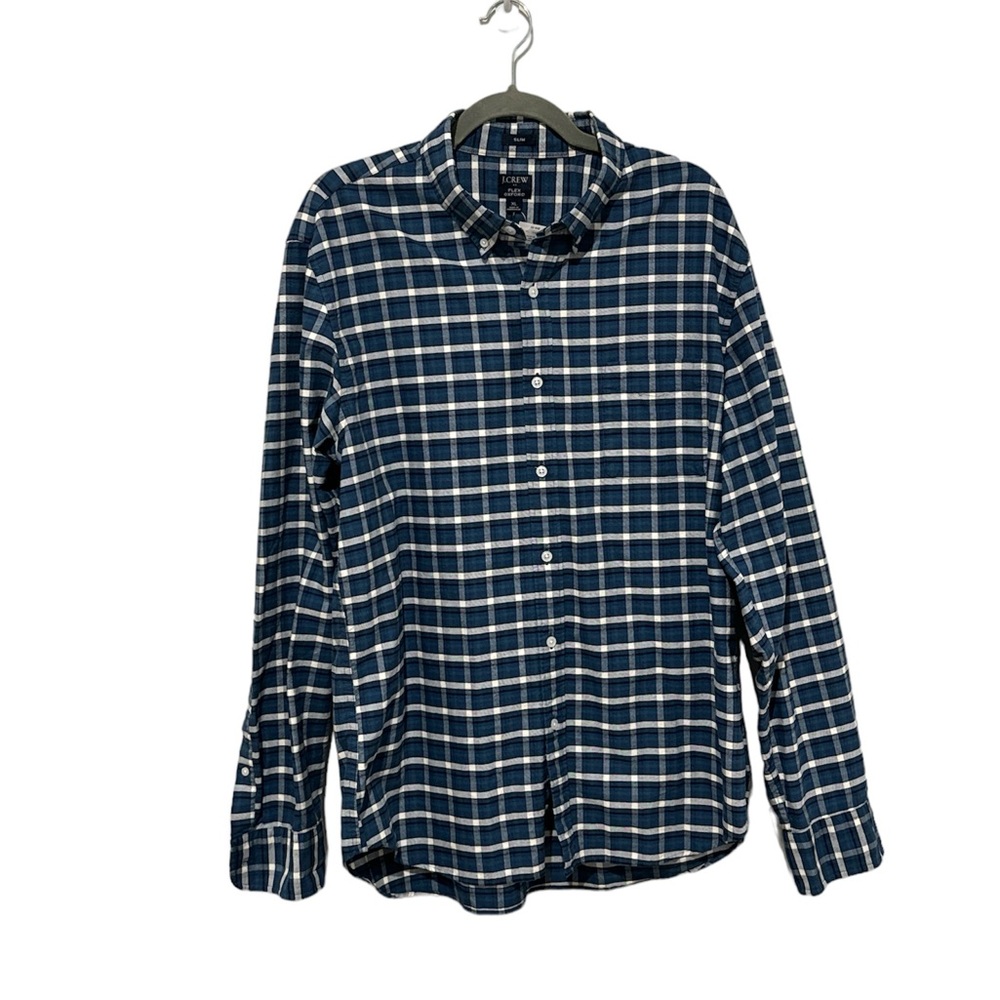 J Crew Men's Plaid Cotton Flex Oxford Shirt